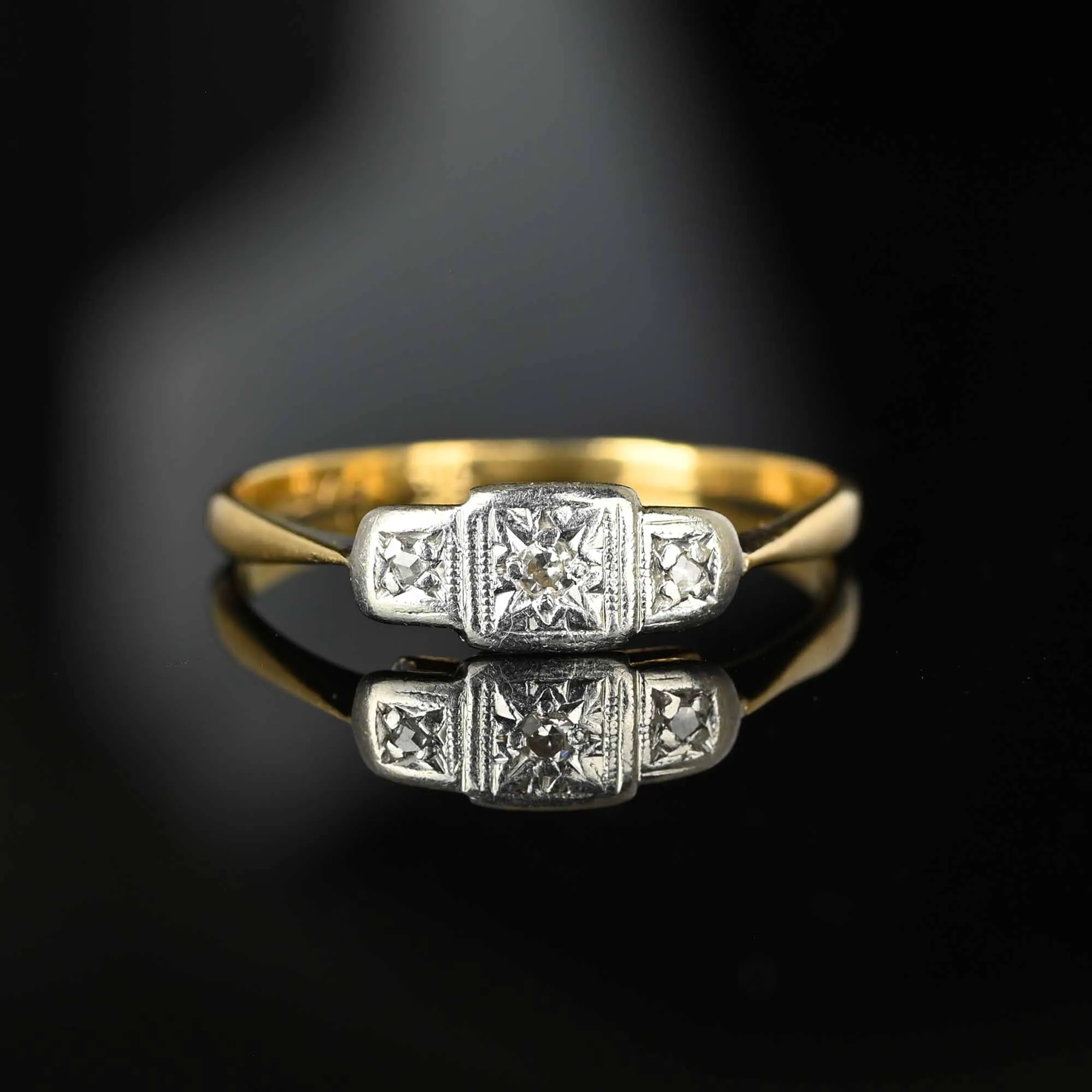 Art Deco Gold Platinum Star Rose Cut Diamond Ring