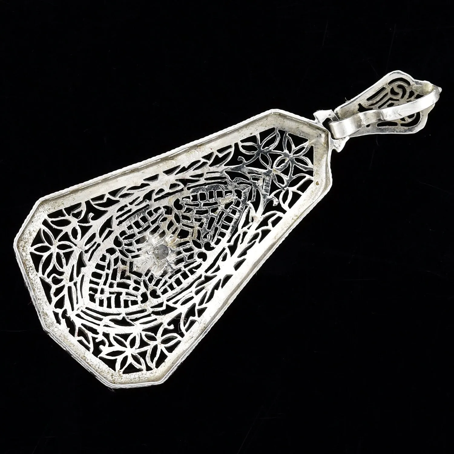 Art Deco Large 14kt Diamond Filigree Pendant