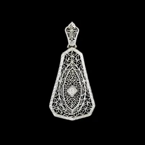 Art Deco Large 14kt Diamond Filigree Pendant