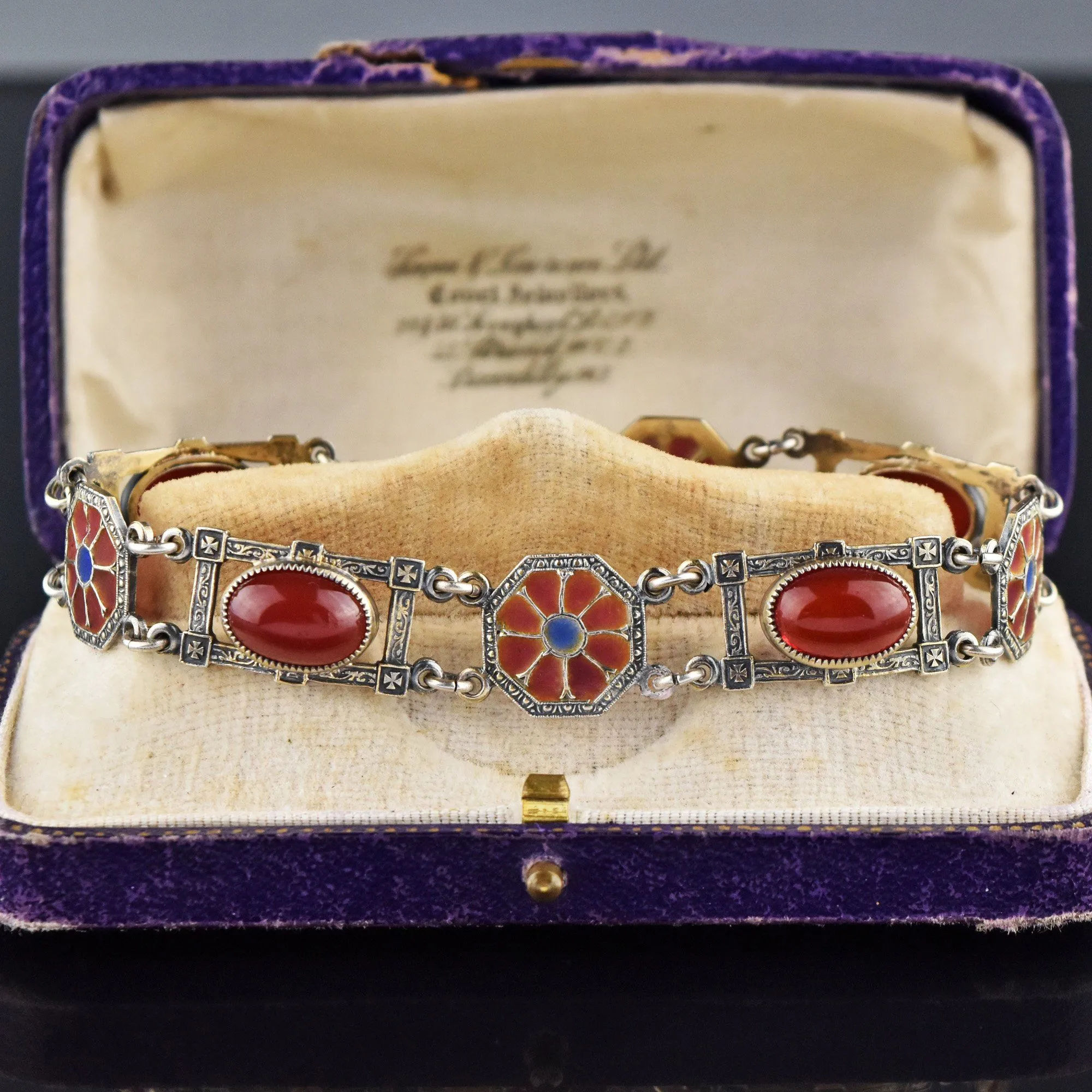 Art Nouveau Plique a Jour Silver Carnelian Bracelet