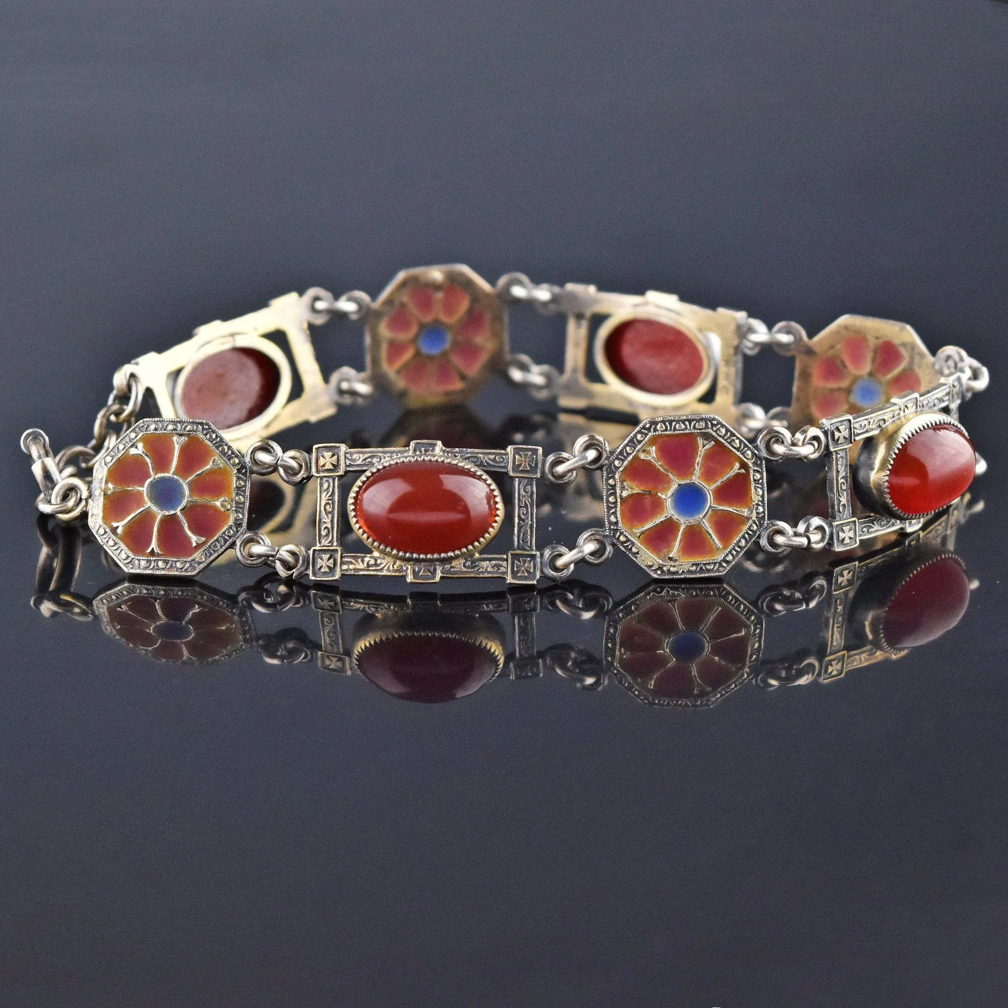 Art Nouveau Plique a Jour Silver Carnelian Bracelet