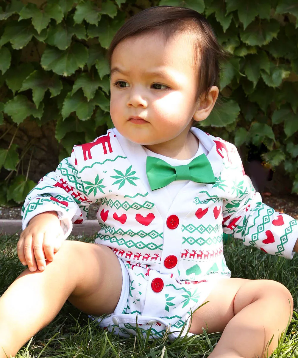 Baby Boy Valentines Day Love Cardigan Bodysuit with Red Bow Tie