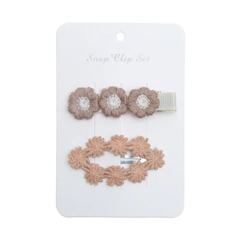 Baby Girl Floral Embroidered Snap Hair Clip Set in Sienna