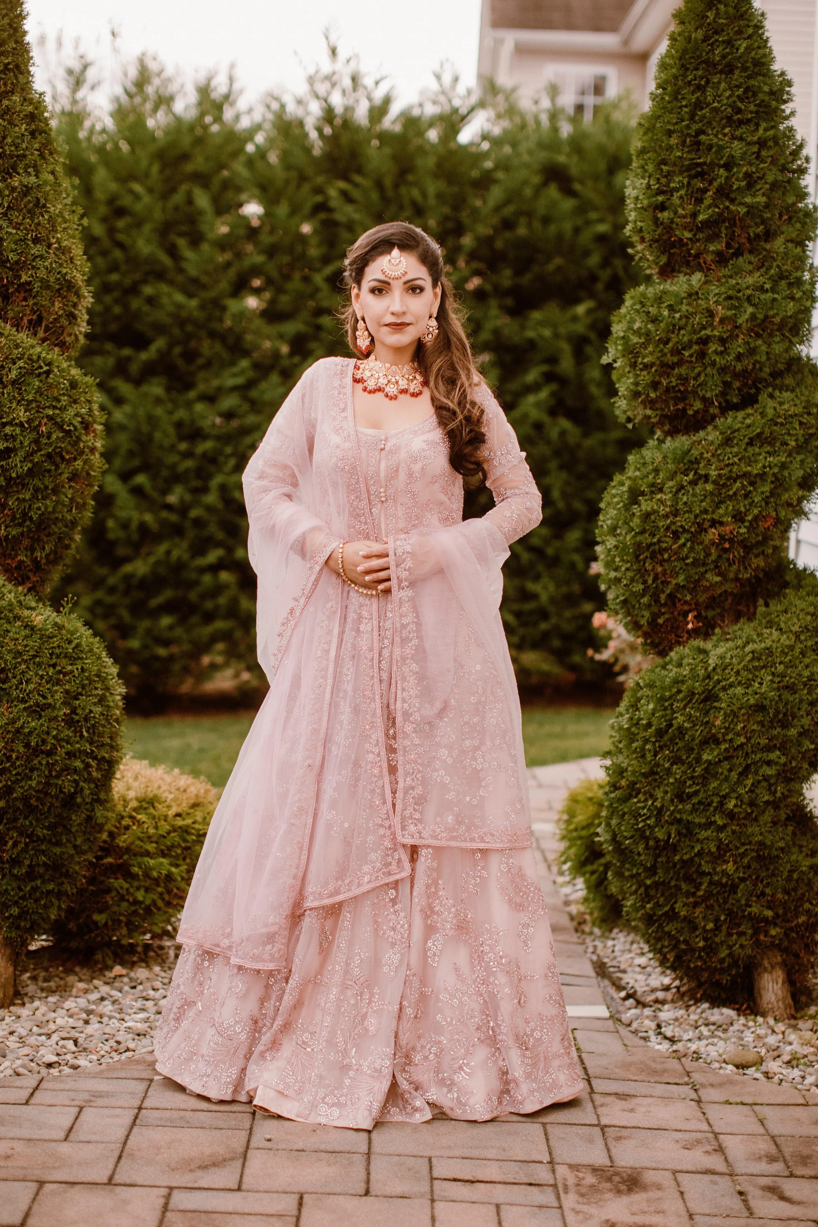 Baby Pink Heavy Net and Silk Bridal Anarkali Gowns - Clearance