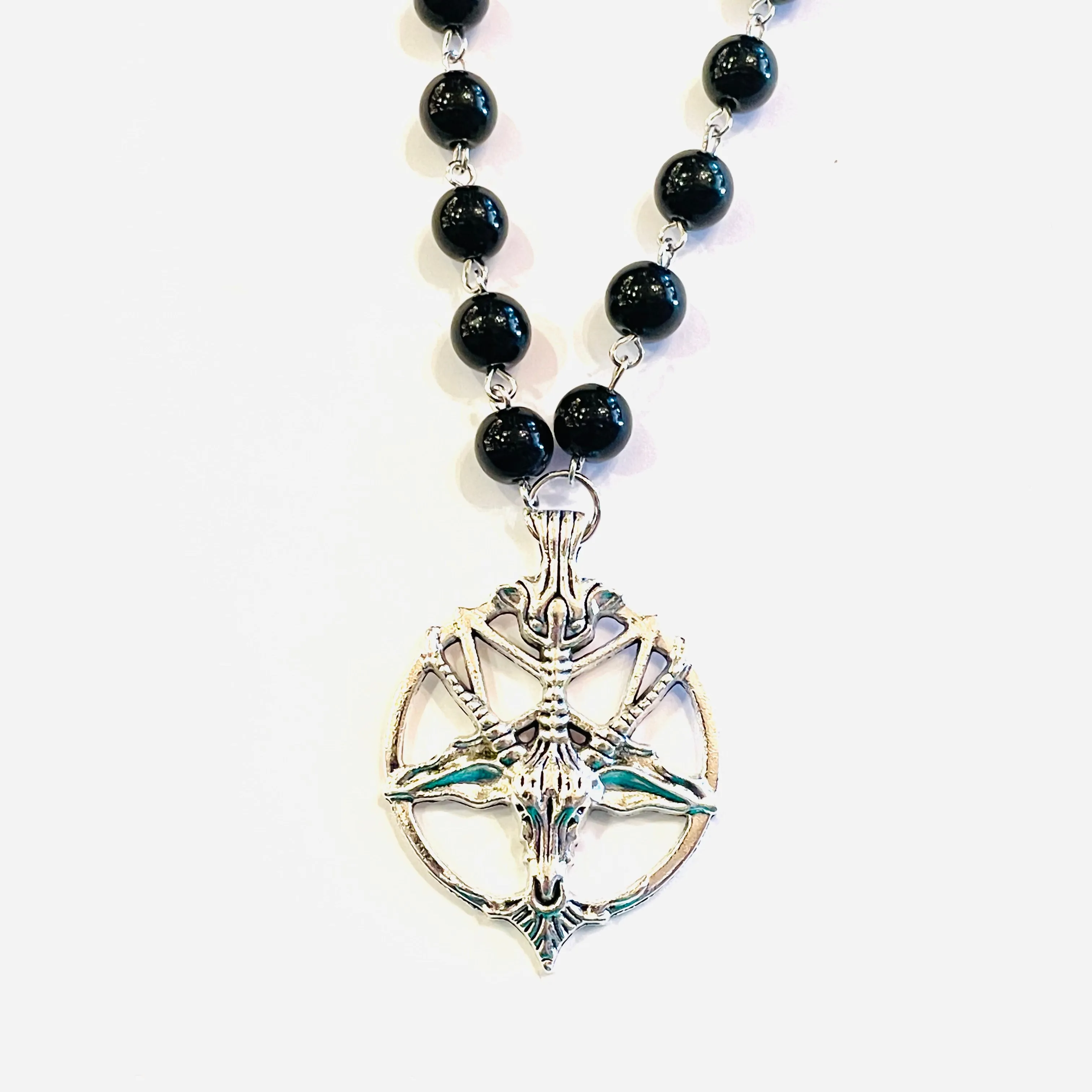 Baphomet Pentagram Rosary Bead Choker Necklace