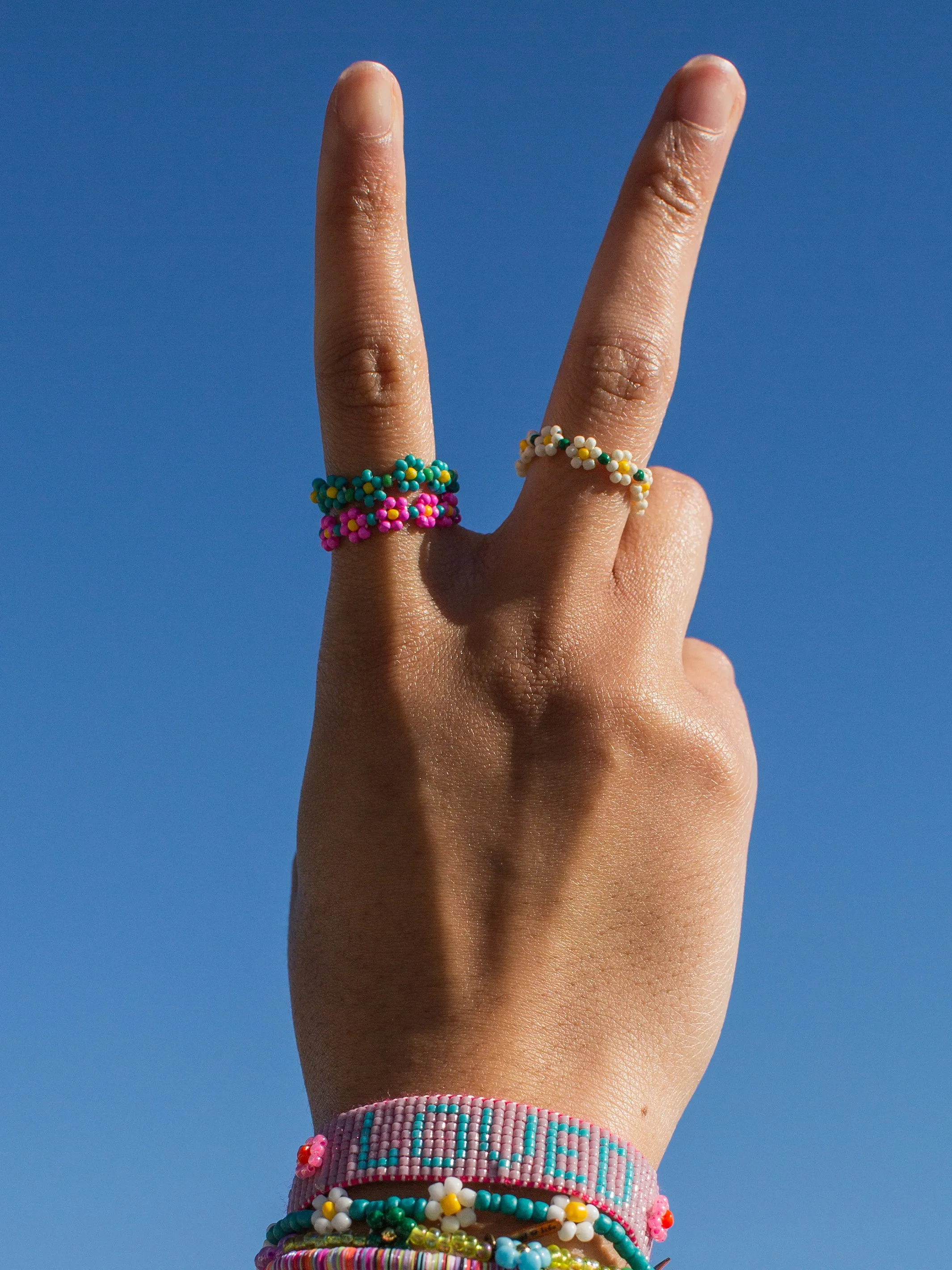 Beaded Daisy Ring - Cream