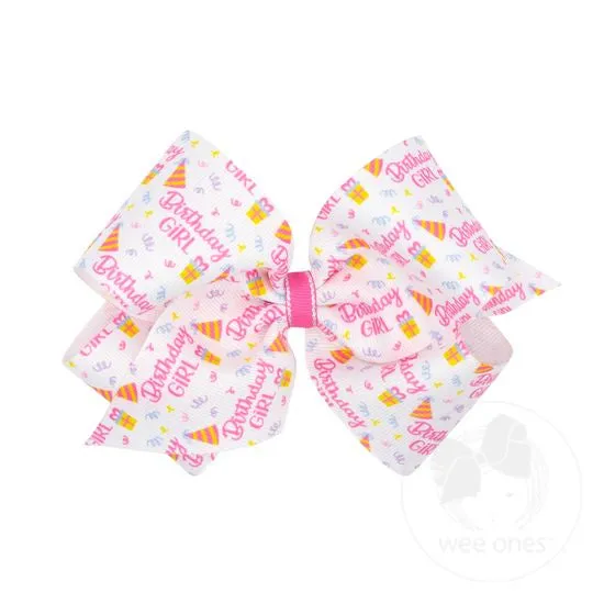 Birthday-themed Printed Grosgrain Hair Bow