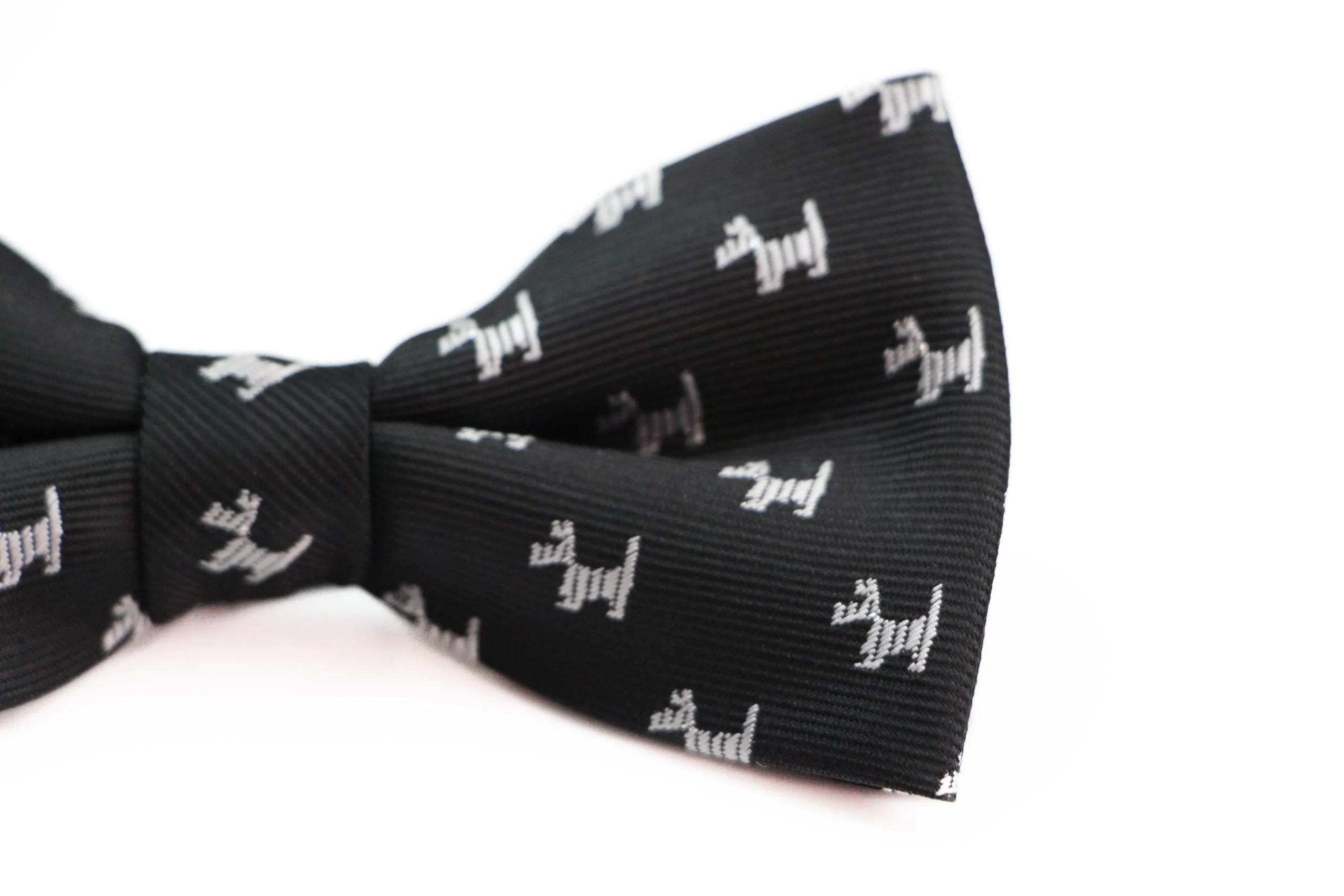 Boys Black With Silver Dogs Patterned Cotton Bow Tie