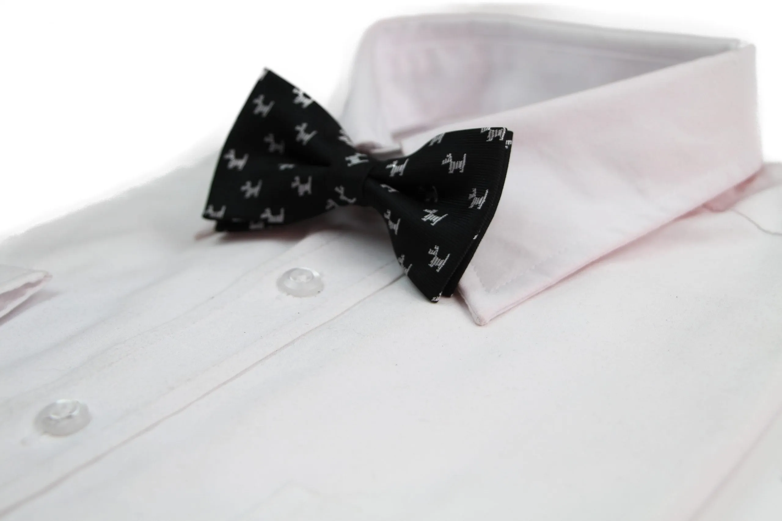 Boys Black With Silver Dogs Patterned Cotton Bow Tie