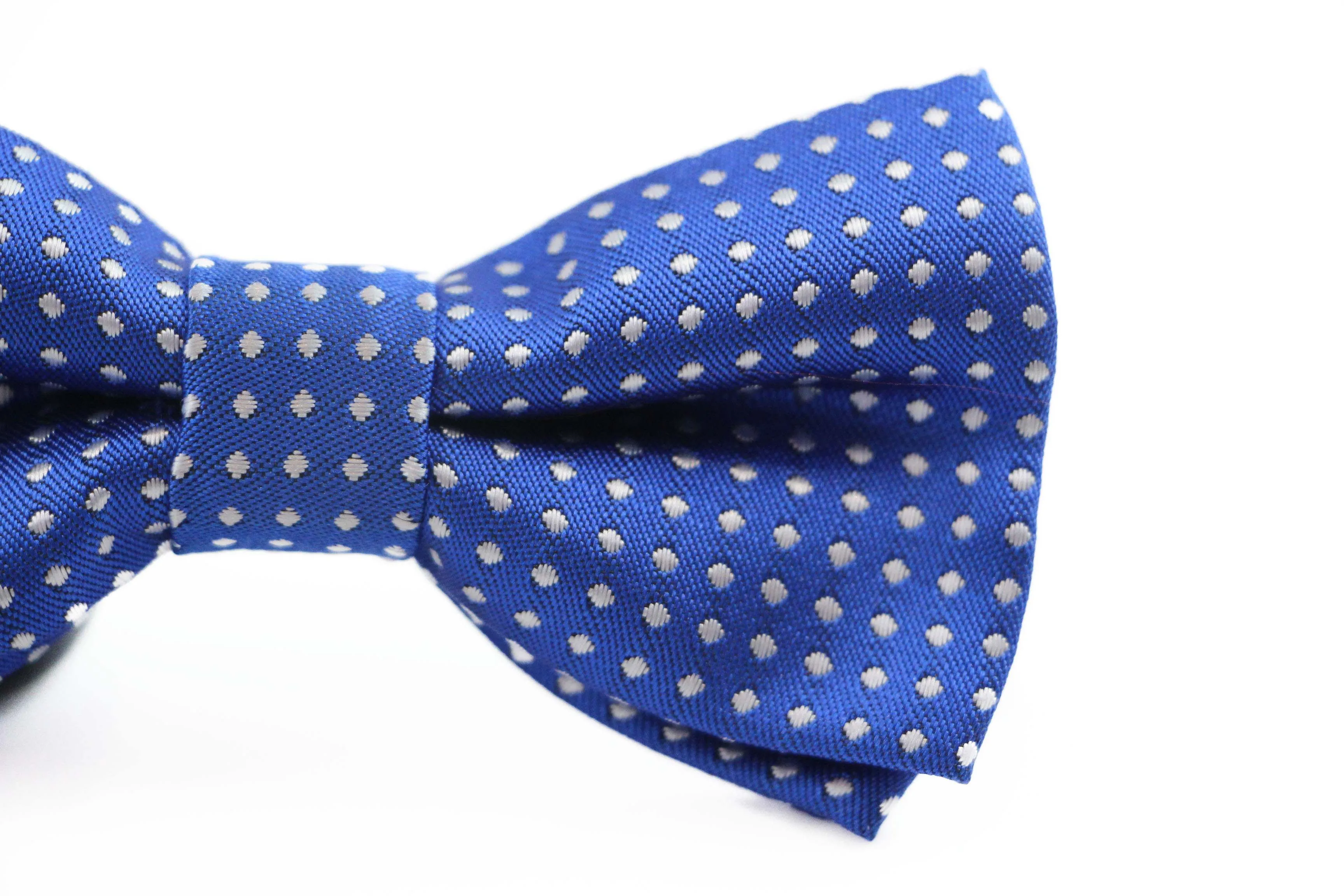 Boys Blue Bow Tie With White Polka Dots