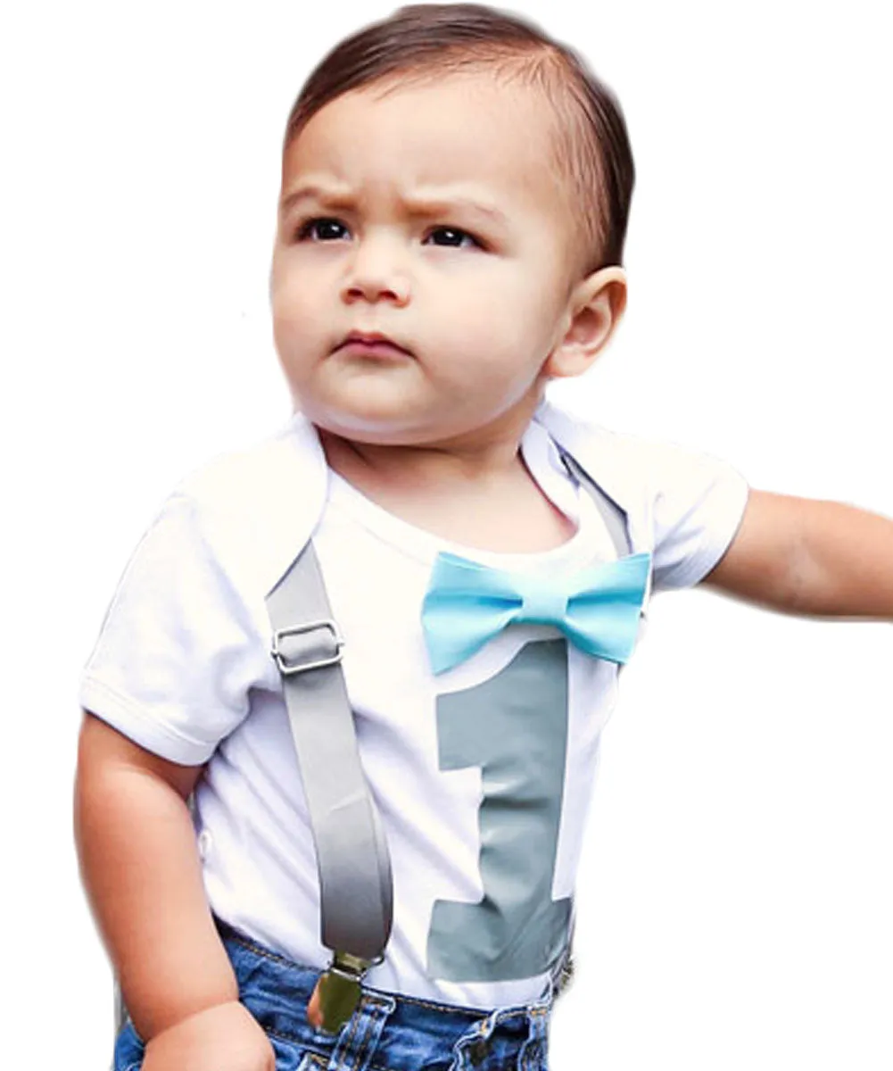 Boys First Birthday Outfit Grey and Blue Aqua 1st Birthday Shirt