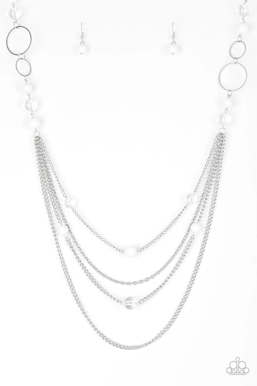 Bubbly Bright White and Silver Necklace - Paparazzi Accessories