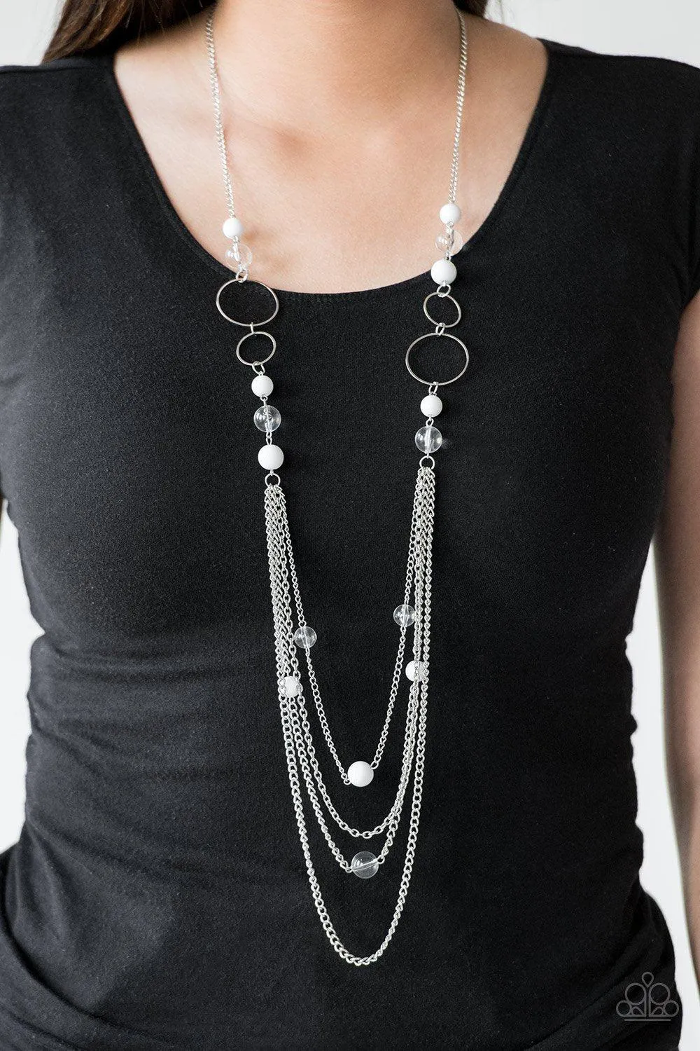 Bubbly Bright White and Silver Necklace - Paparazzi Accessories