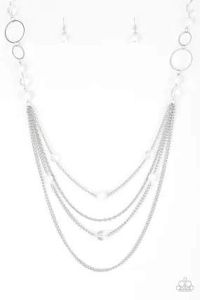 Bubbly Bright White and Silver Necklace - Paparazzi Accessories