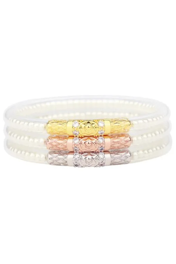 Set of 3 White Pearl BudhaGirl Three Queens Bangles