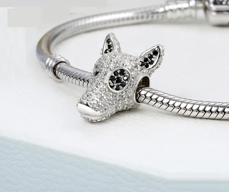 Bull Terrier Rhinestone Charm 925 Sterling Silver