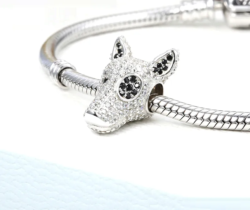 Bull Terrier Rhinestone Charm 925 Sterling Silver