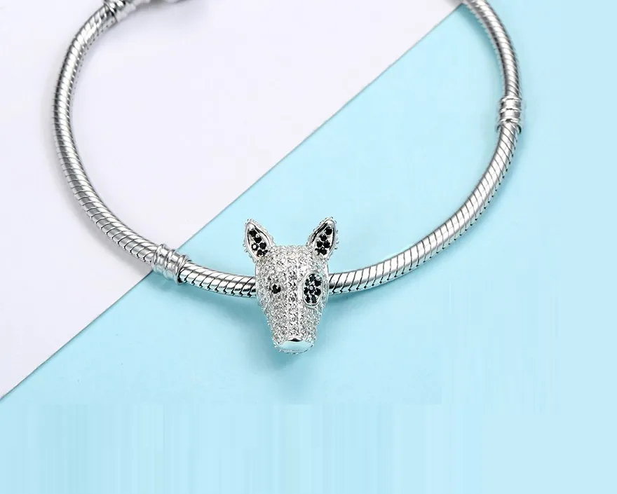 Bull Terrier Rhinestone Charm 925 Sterling Silver