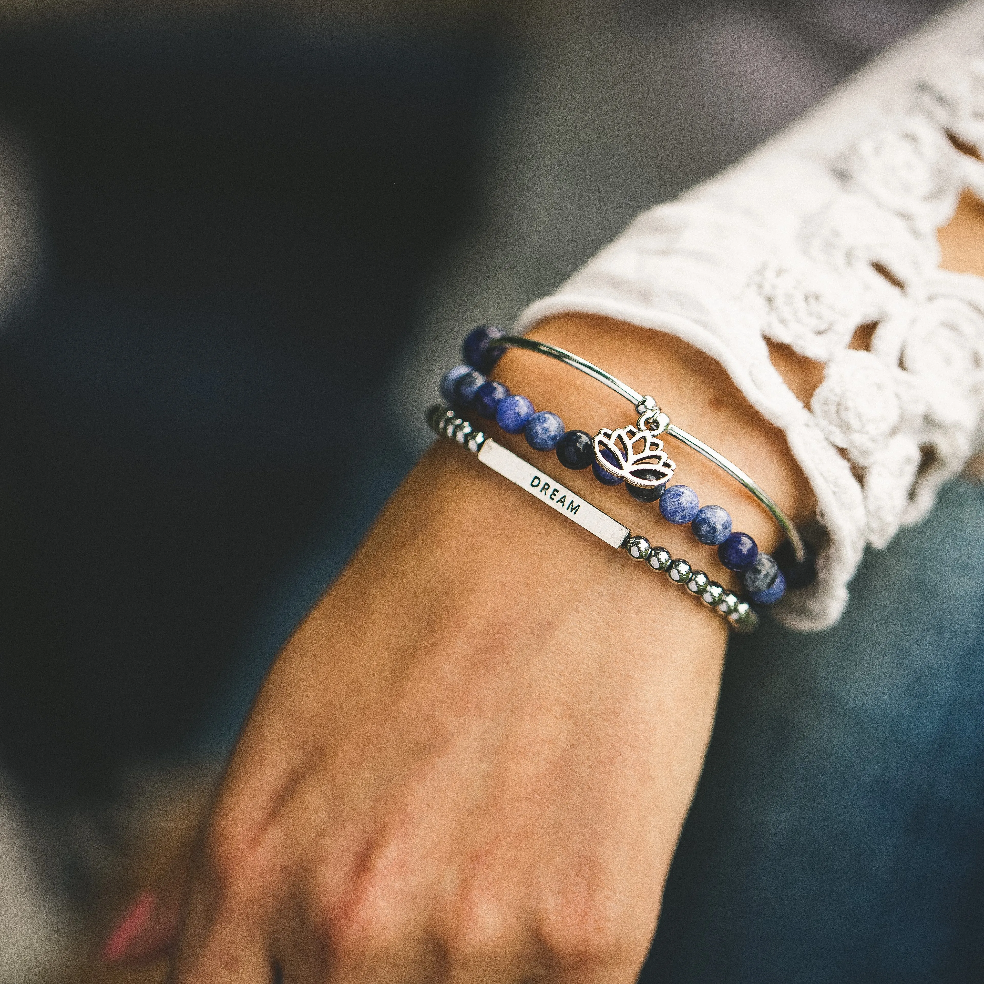 Caduceus (Medical Symbol) | Soft Bangle Charm Bracelet | Sodalite