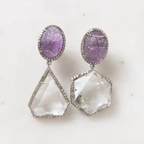 Carved Brazilian Crystal and Amethyst Earrings