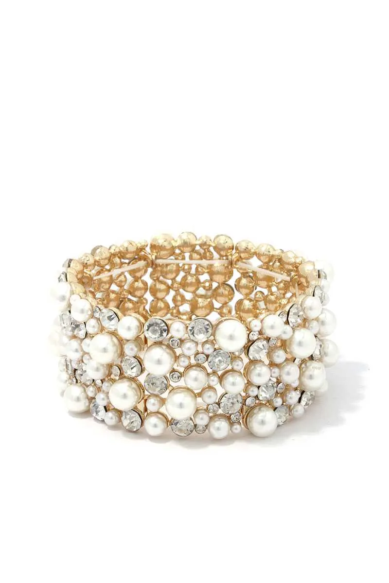 Chunky Pearl Rhinestone Stretch Bracelet