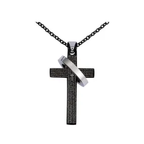 Classic Cross Pendant with Silver Ring and Prayer Engraving Necklace