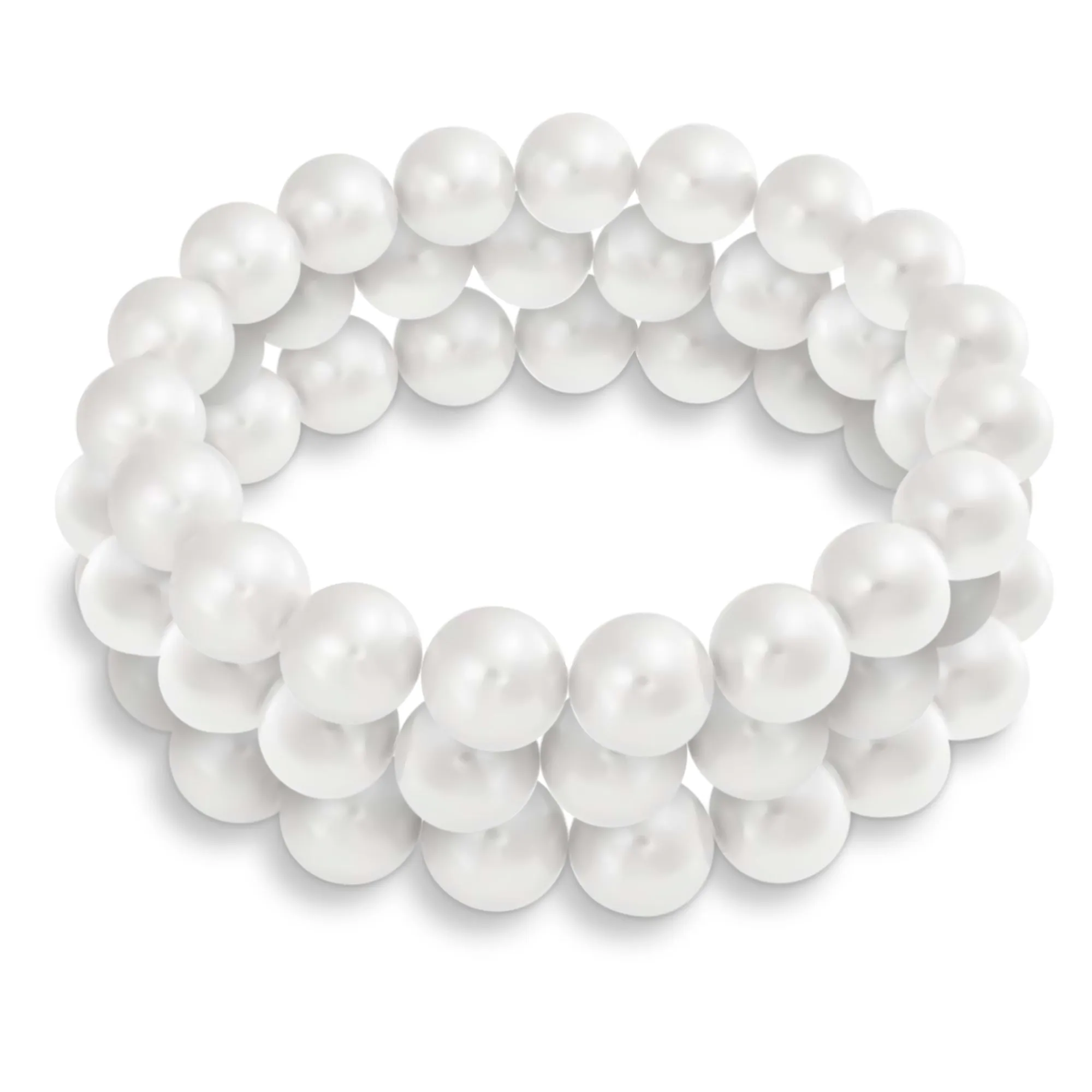 Classic Round Imitation White Pink Pearl Strand Stretch Bracelet Set 8,10,12MM