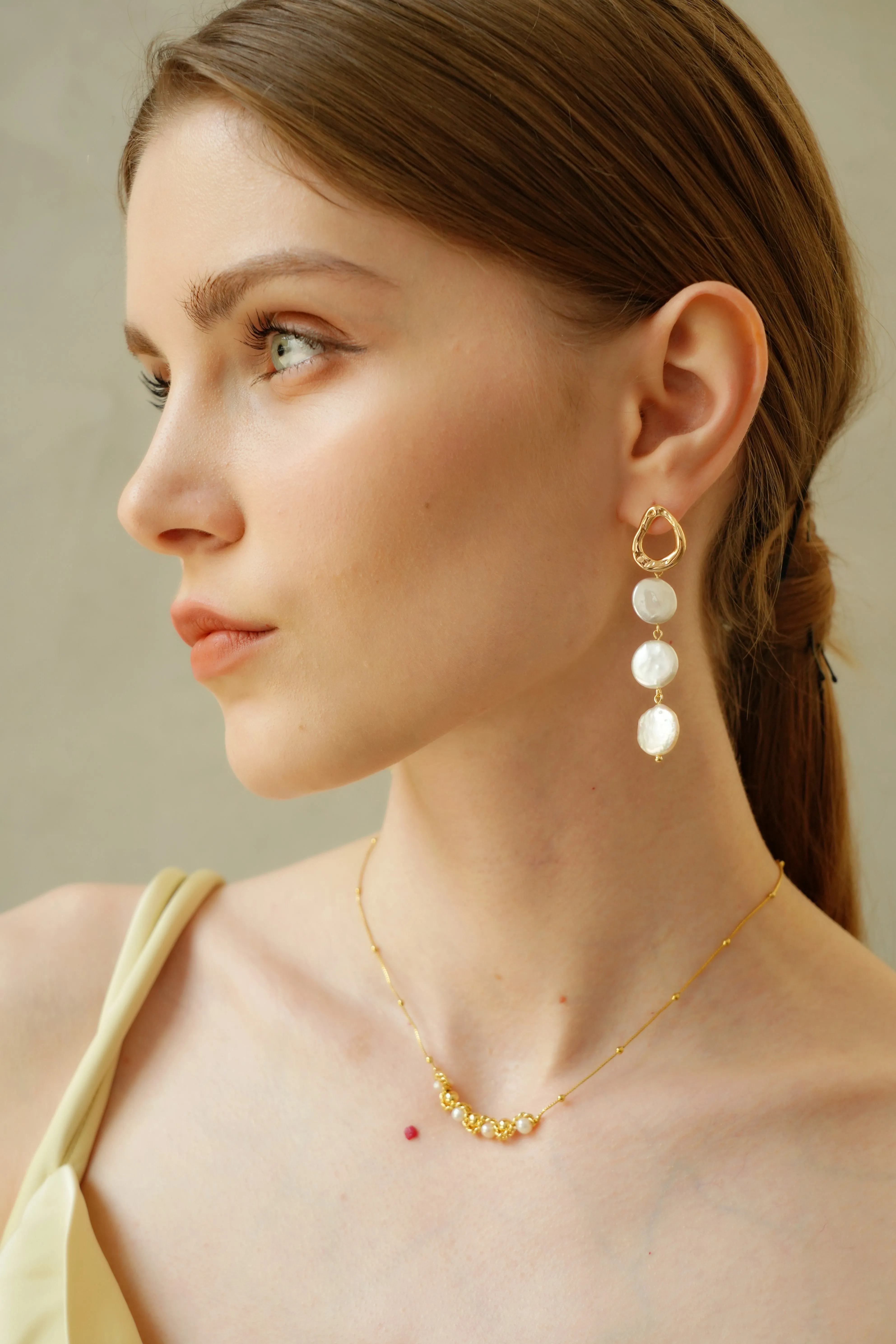 Clementine Three Tiered Keshi Pearl Earrings