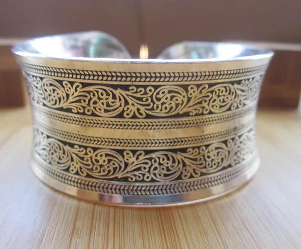 Concave Tibetan Silver Vintage Tribal Bangle Cuff Bracelet