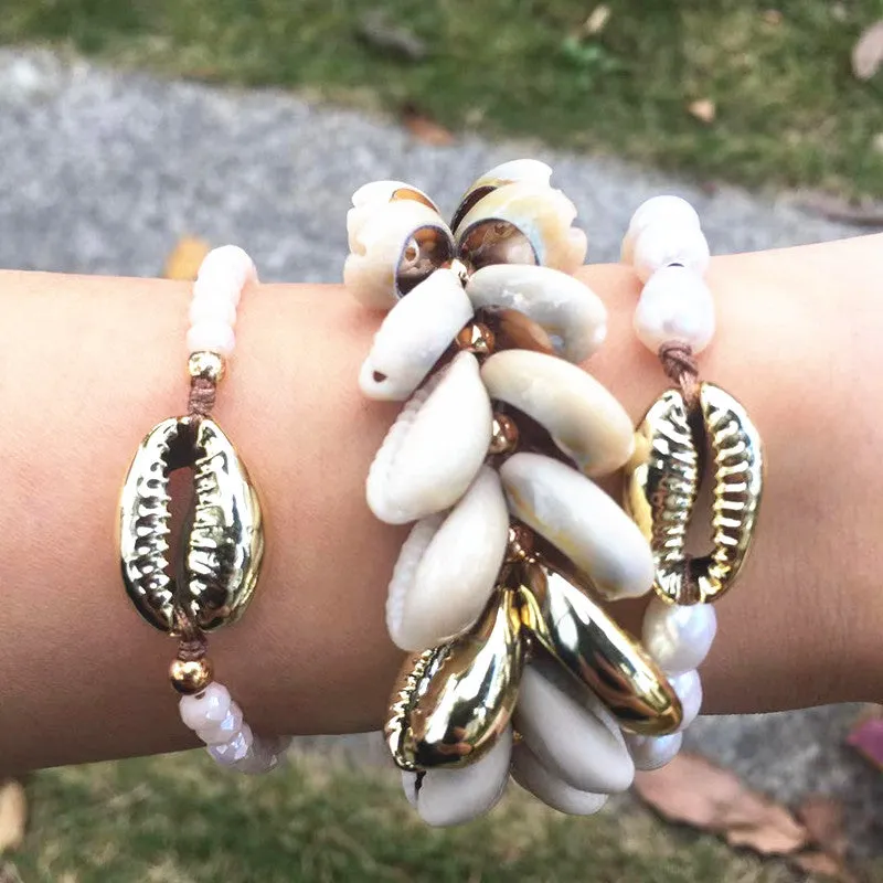 Cowrie Shell Bracelets 6 Different Styles Choose From Natural Gold Black Silver Large Sea Shells Or Small Adjust With Cord Can Be Worn As Upper Arm Bracelets Perfect For Surfers And Mermaids