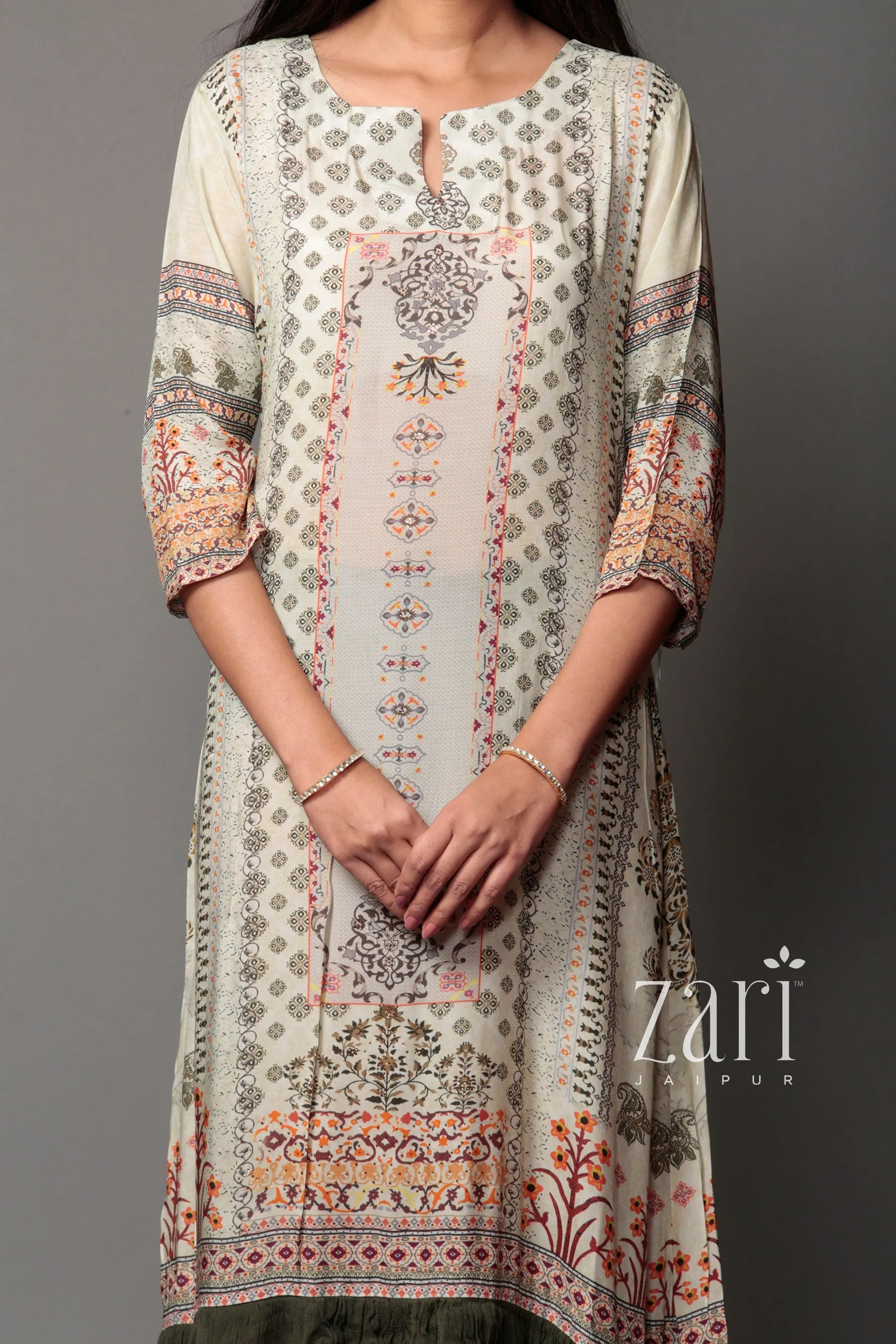 Crape Kurta with Digital Print, Swarovski work.