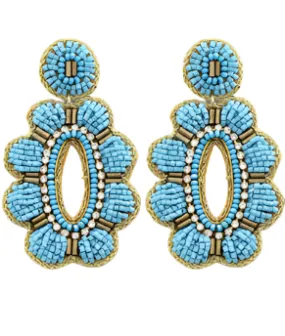 Crystal & Oval Beaded Earrings in turquoise