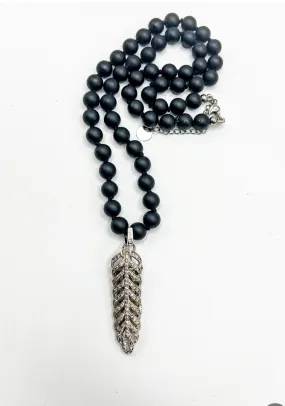 Crystal Feather and Onyx Necklace