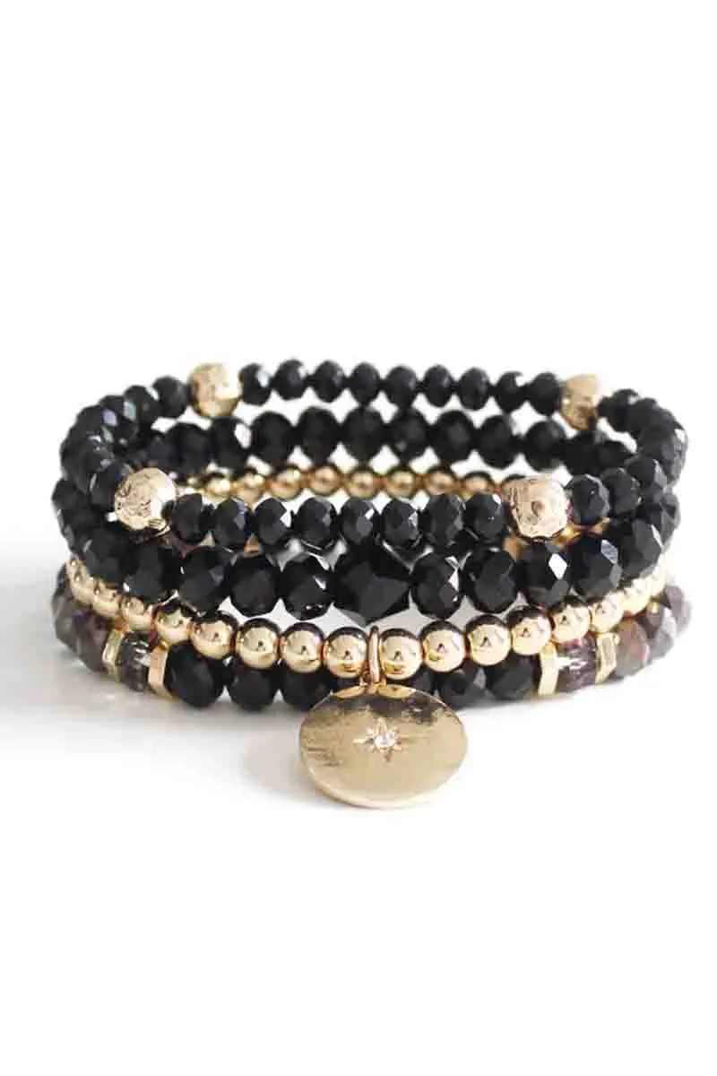 Crystal Metal Bead Stretch Bracelet Set