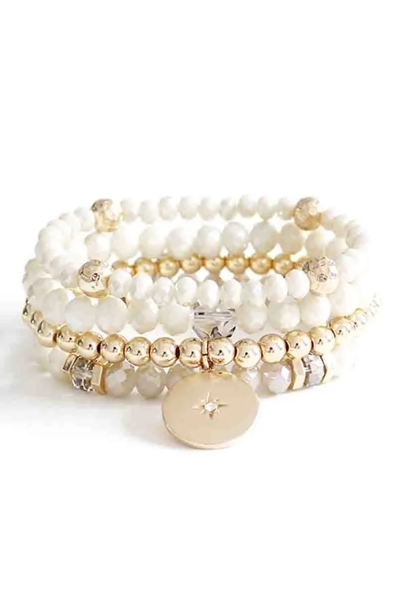 Crystal Metal Bead Stretch Bracelet Set