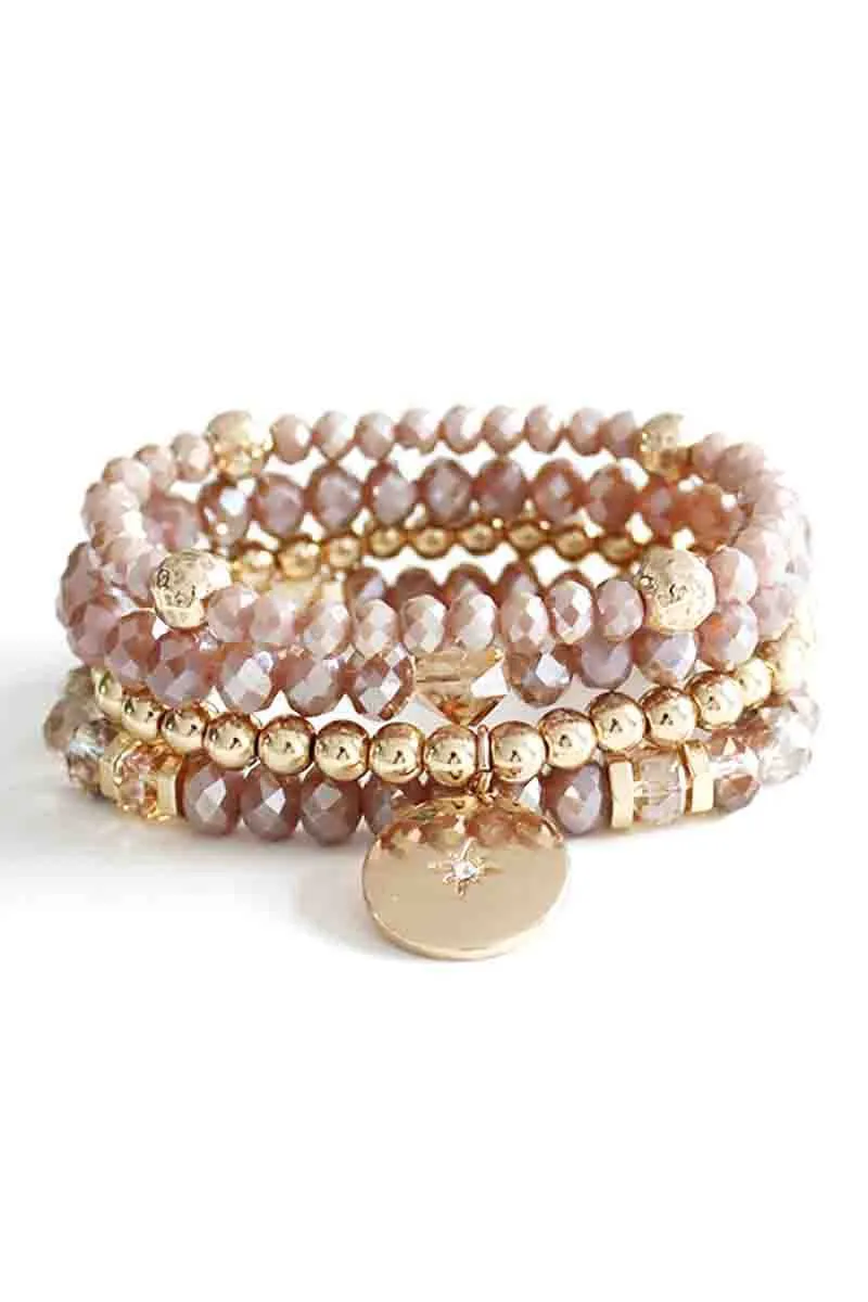 Crystal Metal Bead Stretch Bracelet Set