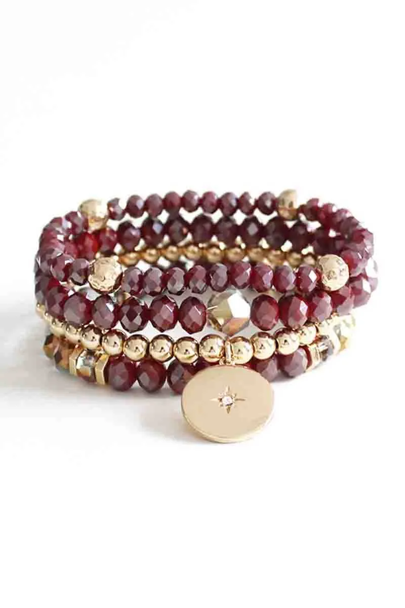 Crystal Metal Bead Stretch Bracelet Set