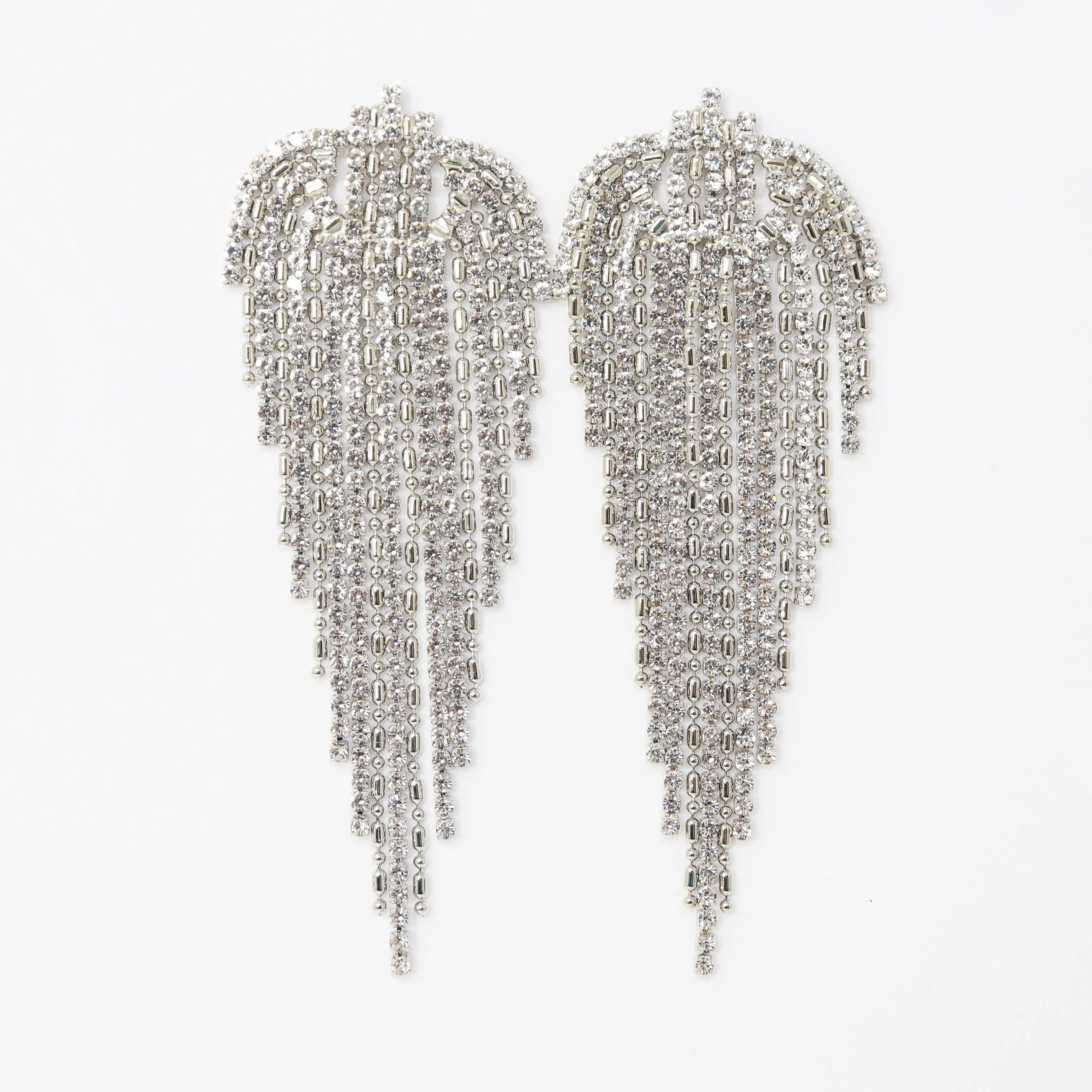 Crystal/Diamond earrings Long Tassel SilverBridal Jewelry Bridal Earrings Crystal Bridal Earrings Statement earrings Cz