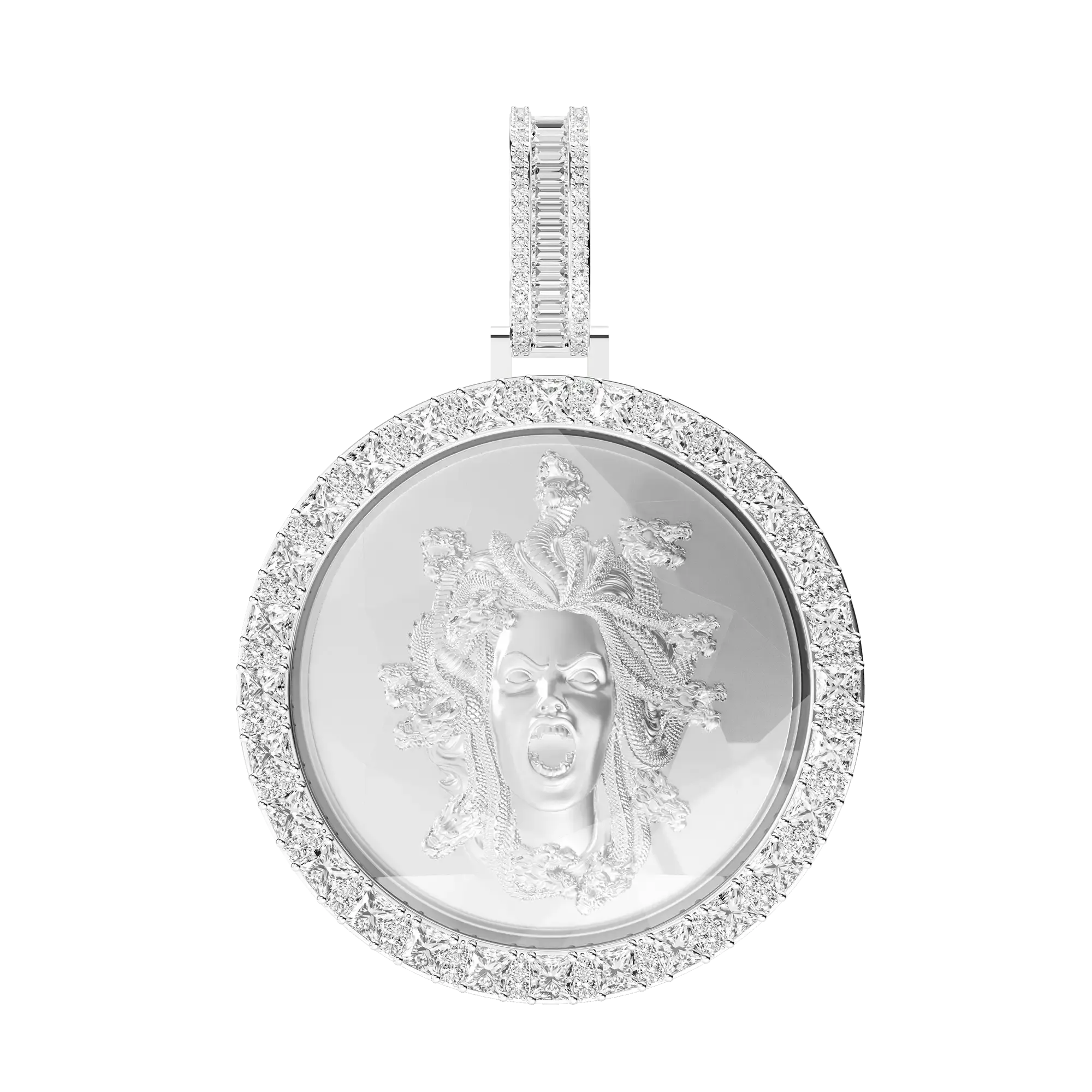 Custom 3D Crystal Round Medusa Engraving Pendant