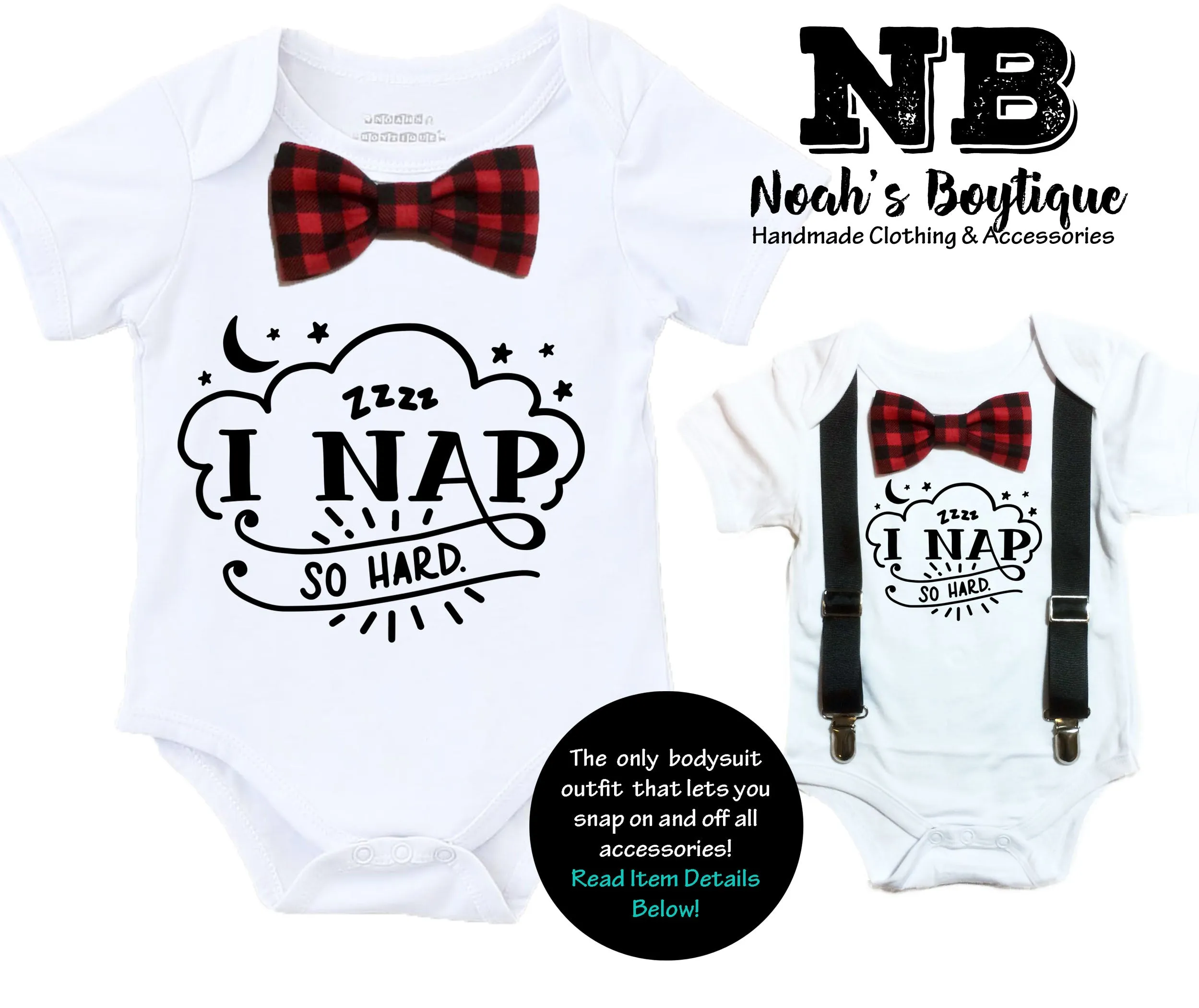 Cute Baby Boy Clothes I Nap So Hard Buffalo Plaid Bow Tie