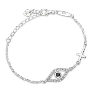 CZ Evil Eye Bracelet with Sterling Silver Cross Charm