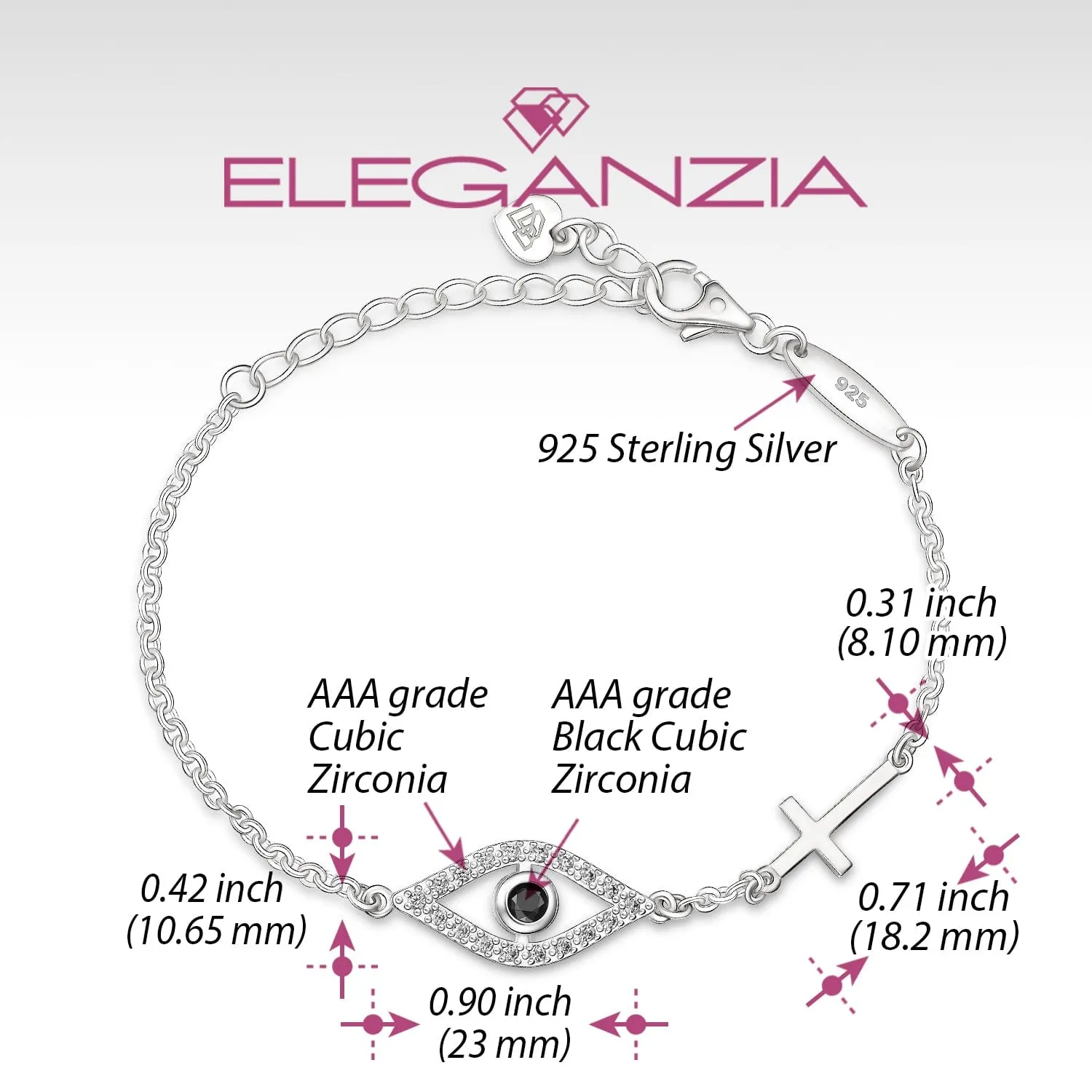 CZ Evil Eye Bracelet with Sterling Silver Cross Charm