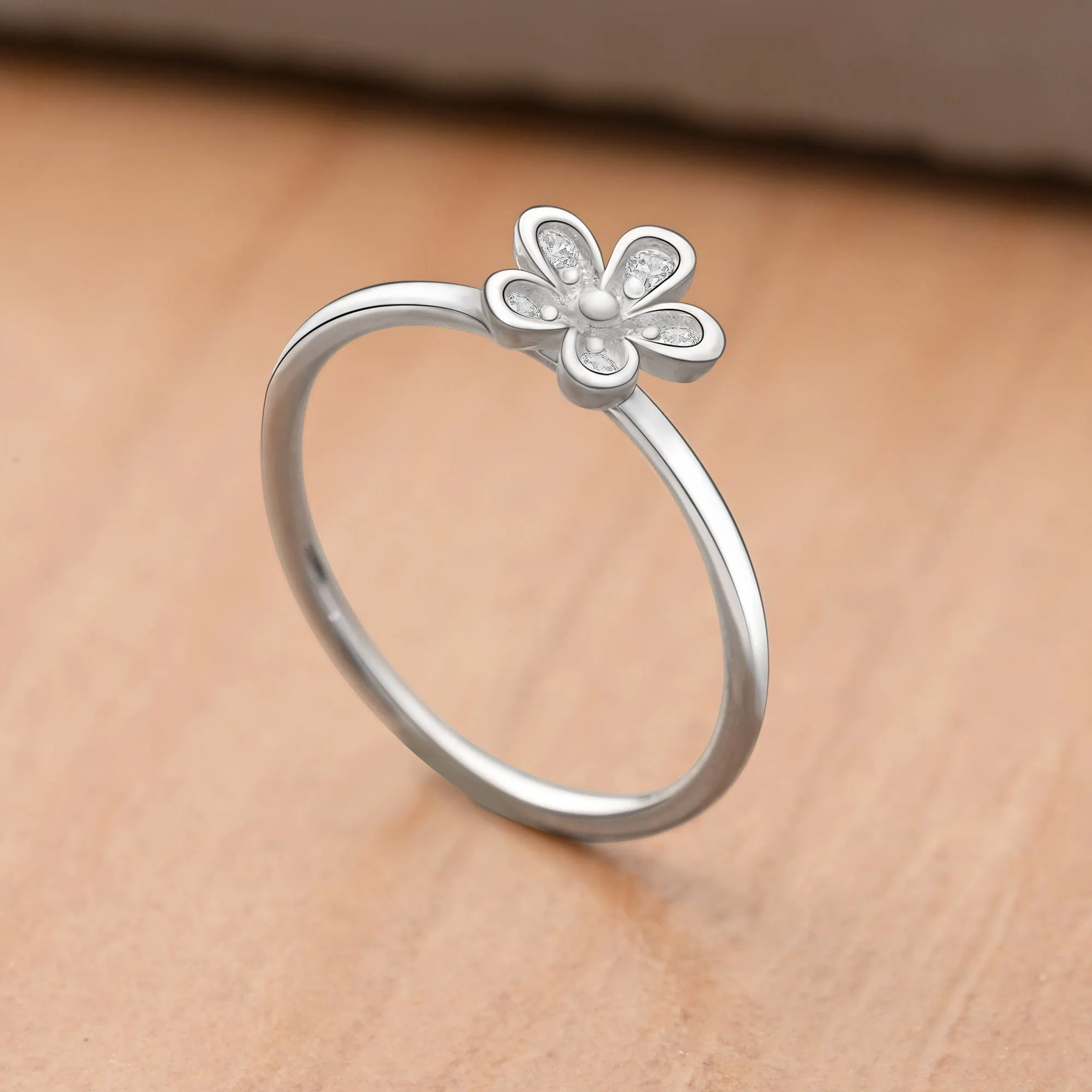 CZ Flower Sterling Silver Stackable Ring