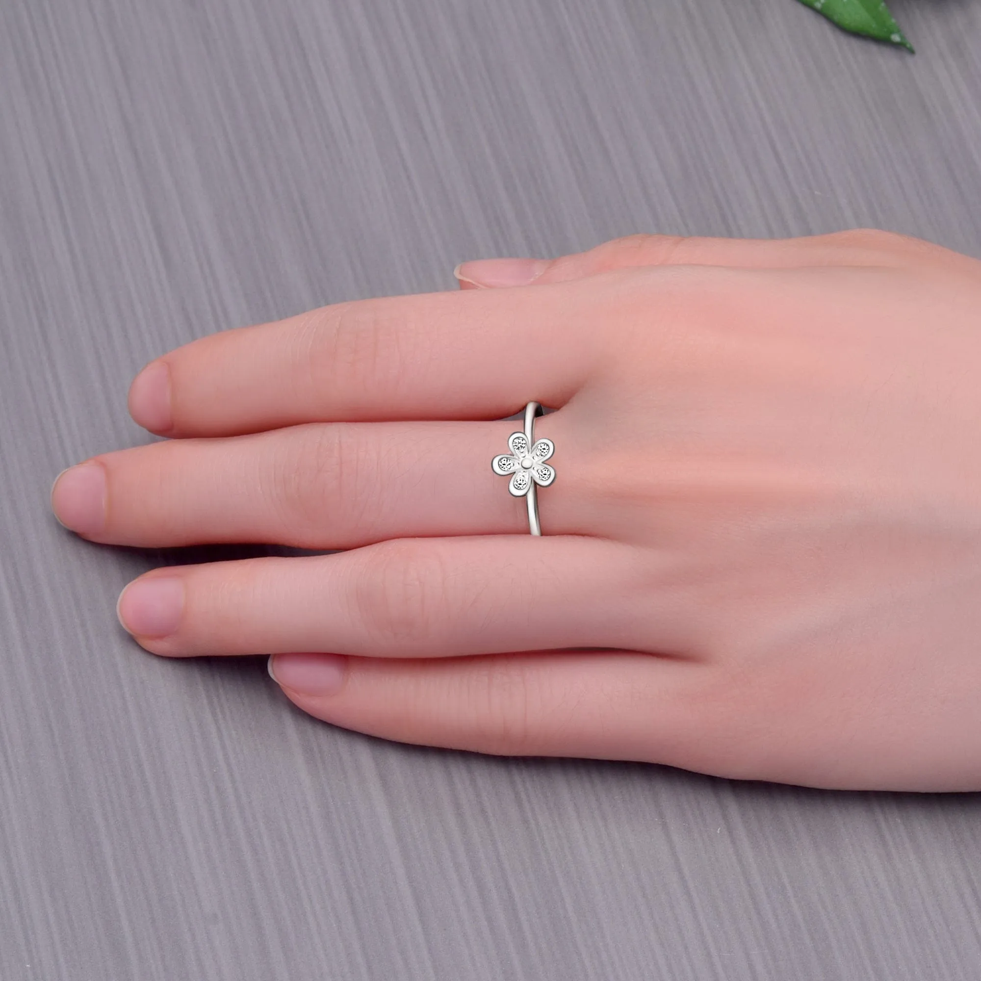 CZ Flower Sterling Silver Stackable Ring