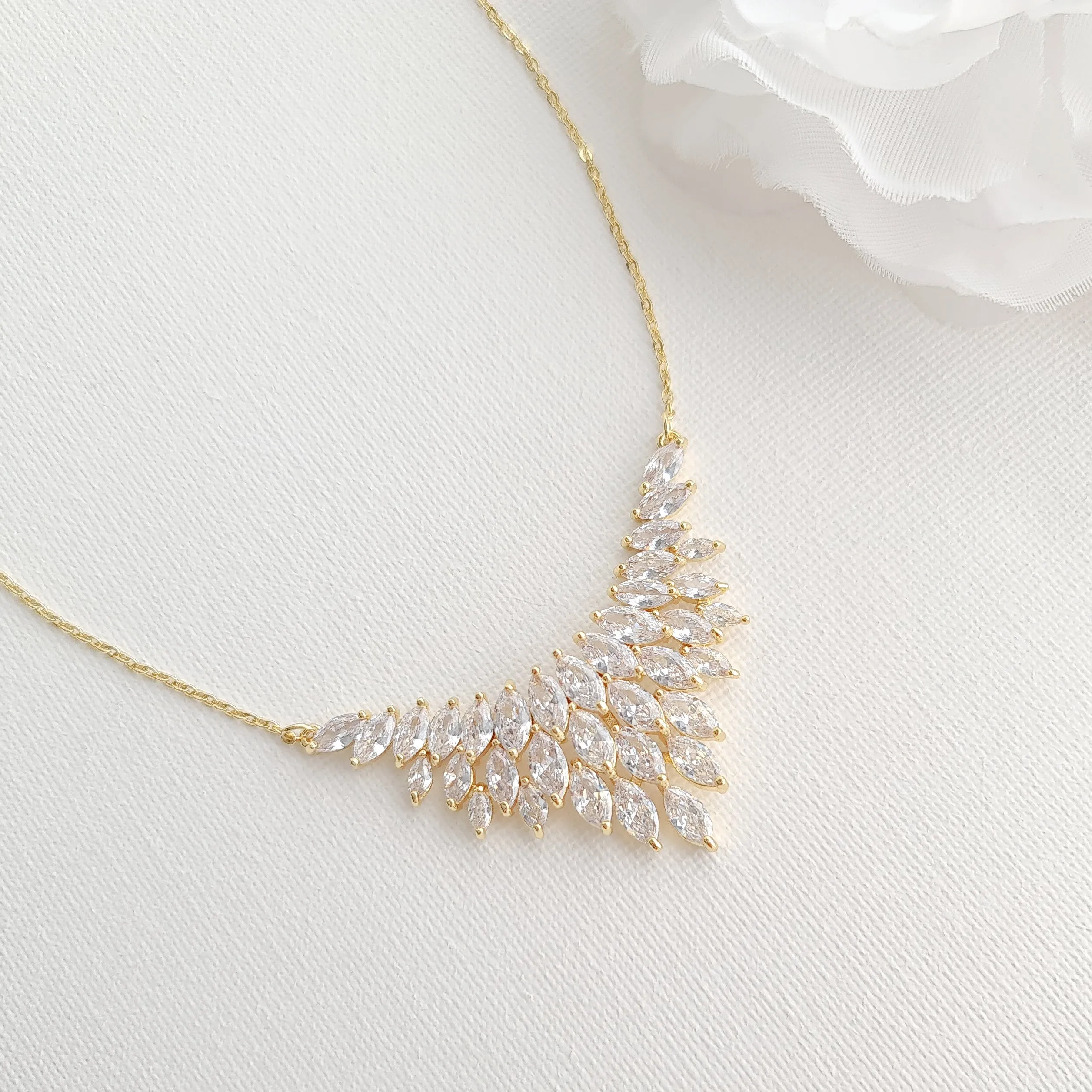 CZ Leaf Gold Jewelry Set for Weddings-Belle