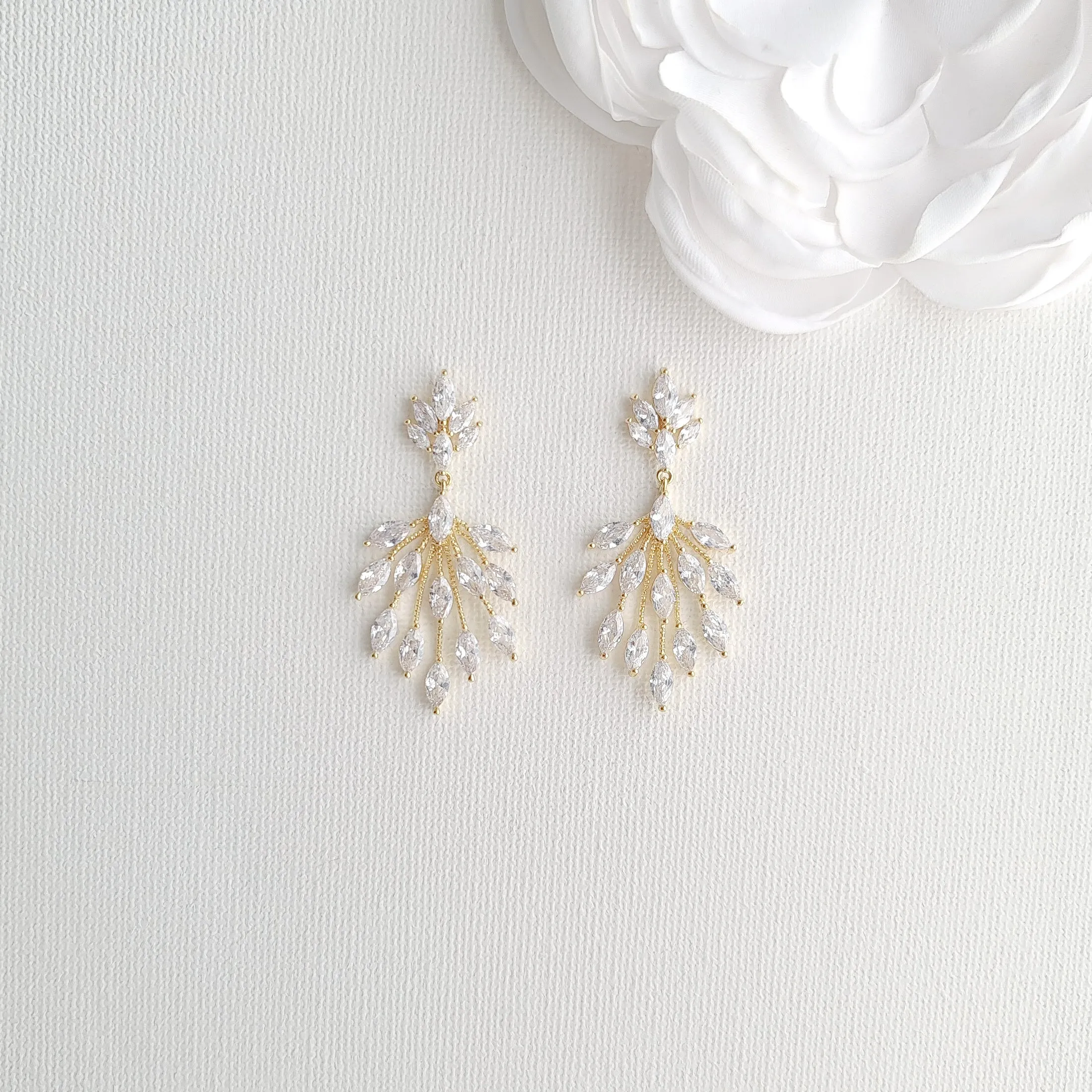 CZ Leaf Gold Jewelry Set for Weddings-Belle