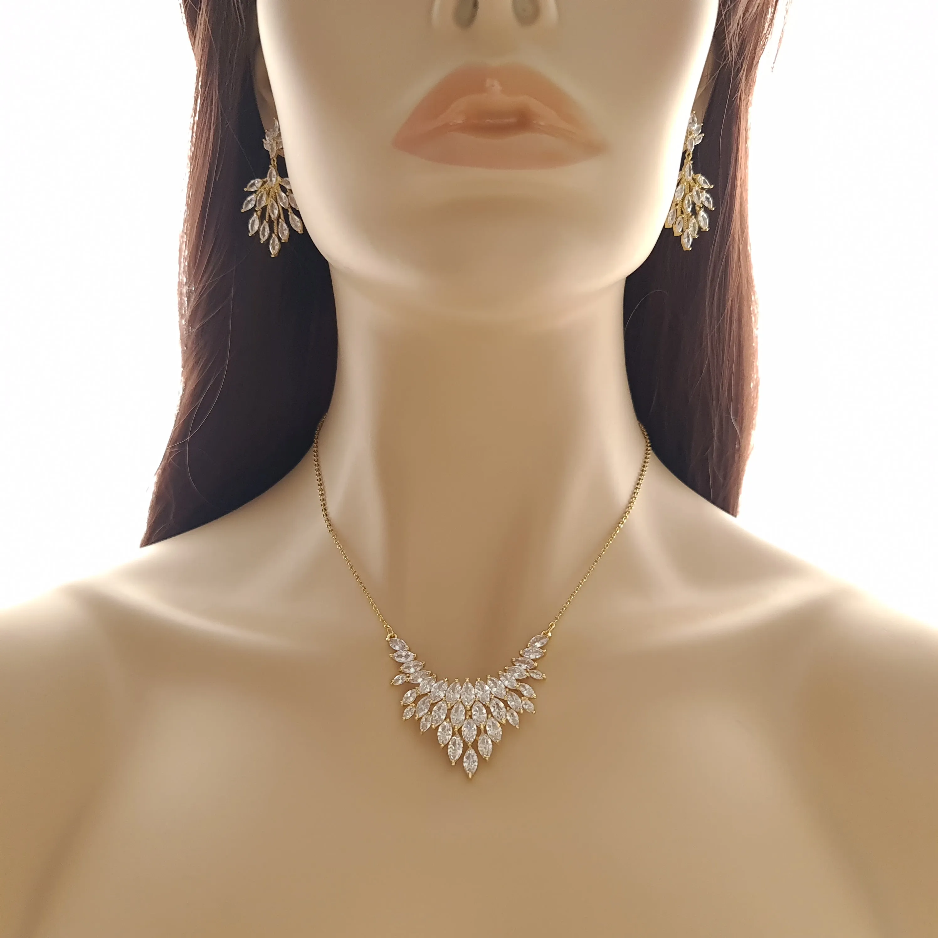 CZ Leaf Gold Jewelry Set for Weddings-Belle