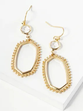 Dotted Hexagon Crystal Drop Earring-Gold