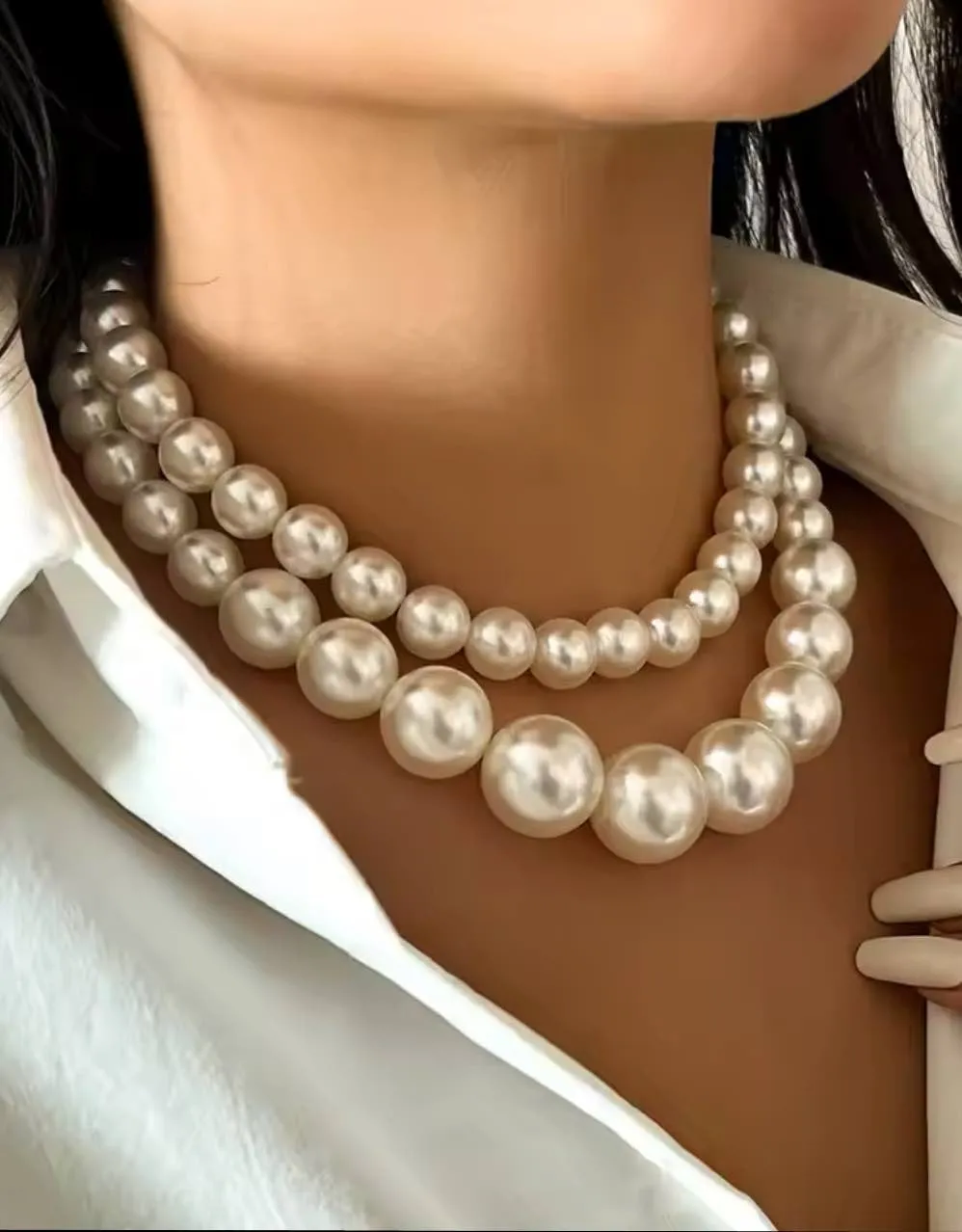 Double Pearl Short Necklace