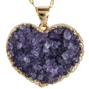 Druzy Amethyst Heart Pendant on Chain